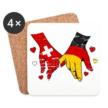 Switzerland Germany Flag Heart Hands - Coasters (set of 4) - white - Front