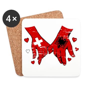 Drapeau suisse Albanie se tenant la main utilisé - Dessous de verre (lot de 4) - blanc - Devant