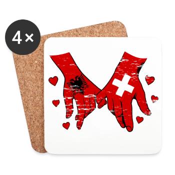 Drapeau de l’Albanie et de la Suisse se tenant la main utilisé - Dessous de verre (lot de 4) - blanc - Devant