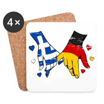 Drapeau Grèce-Allemagne se tenant la main utilisé - Dessous de verre (lot de 4) - blanc - Devant