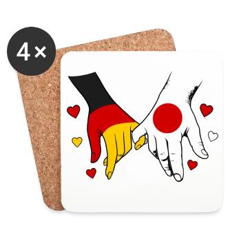 Deutschland_Japan_Flagge_Haendehalten - Dessous de verre (lot de 4) - blanc - Devant