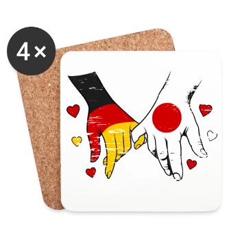 Deutschland_Japan_Flagge_Haendehalten_used - Untersetzer (4er-Set) - Weiß - Vorne
