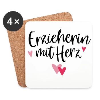 Kindergarten teacher with heart, gift kindergarten teacher, thank you - Coasters (set of 4) - white - Front