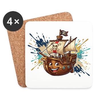 Aventure du navire pirate riant - Dessous de verre (lot de 4) - blanc - Devant