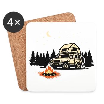 Dachzelt Camping Shirt für Outdoor Abenteurer - Untersetzer (4er-Set) - Weiß - Vorne