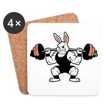 Muskel Hase Karotten Hantel - Untersetzer (4er-Set) - Weiß - Vorne