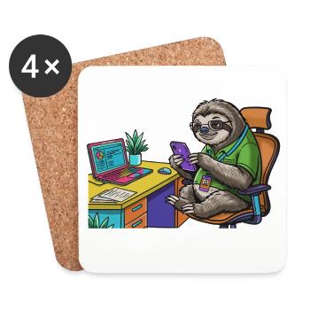 Fauler Büro-Sloth mit Laptop und Smartphone - Untersetzer (4er-Set) - Weiß - Vorne