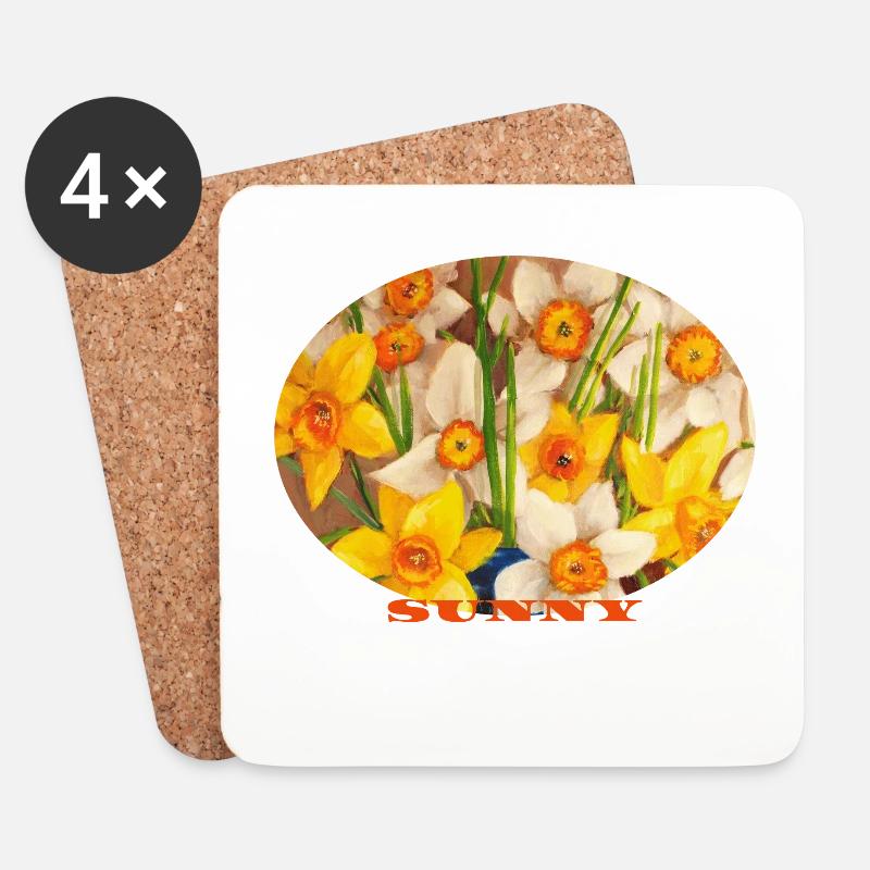 Sunny – Leuchtend gelbe Narzissen Ovale Kunst - Untersetzer (4er-Set) - Weiß