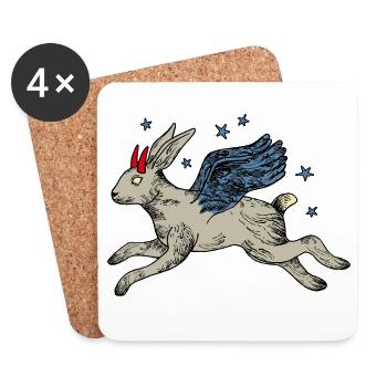 Winged hare in star flight - Coasters (set of 4) - white - Front
