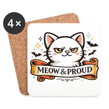 Miaou & Chat fier dans le style tatouage d’Halloween - Dessous de verre (lot de 4) - blanc - Devant