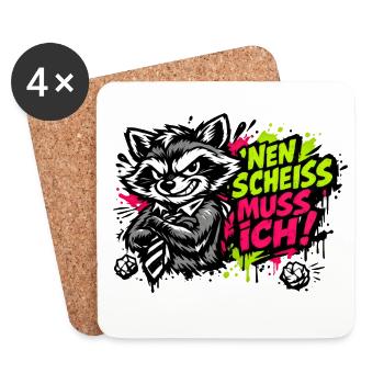 Lustiger Waschbär Spruch Nen Scheiss muss ich - Untersetzer (4er-Set) - Weiß - Vorne
