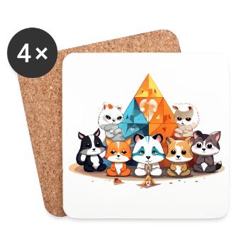 Des chats devant des pyramides de cristal colorées - Dessous de verre (lot de 4) - blanc - Devant