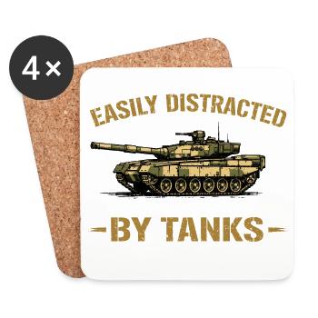 Facilement distrait par les chars Tanker militaire drôle H - Dessous de verre (lot de 4) - blanc - Devant