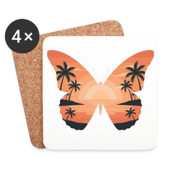 Sonnenuntergang Schmetterling am Strand - Untersetzer (4er-Set) - Weiß - Vorne