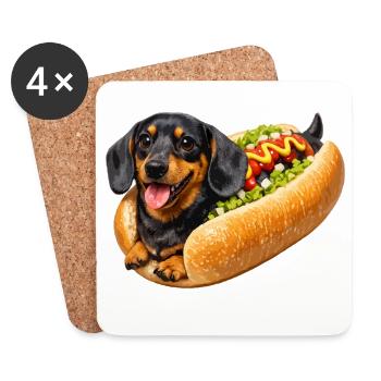 Dackel im Hot Dog - Untersetzer (4er-Set) - Weiß - Vorne