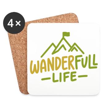 Wanderfull Life, Wortspiel Wandern mit Berg - Untersetzer (4er-Set) - Weiß - Vorne
