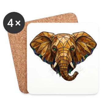 Portrait d’éléphant en vitrail mosaïque - Dessous de verre (lot de 4) - blanc - Devant