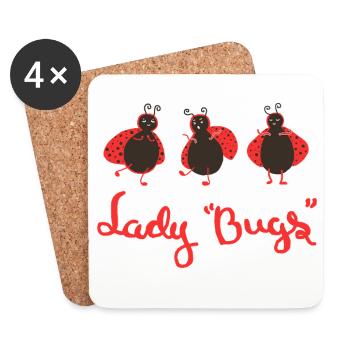 Trio de coccinelles dansantes – Dessin animé mignon - Dessous de verre (lot de 4) - blanc - Devant