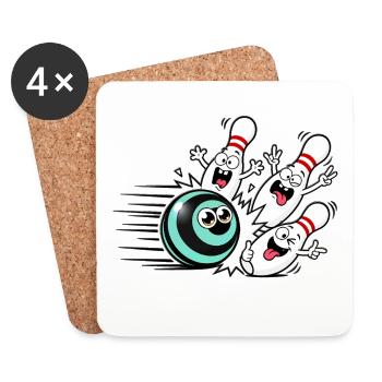 Boule de bowling vibrante avec des quilles espiègles - Dessous de verre (lot de 4) - blanc - Devant