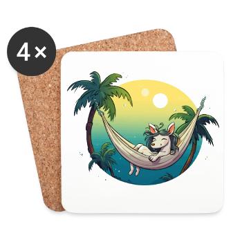 Unicorn in Tropical Hammock - Coasters (set of 4) - white - Front