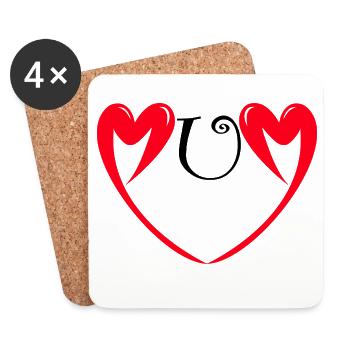 Bonne fête Maman cœur rouge amour mères  Mum - Dessous de verre (lot de 4) - blanc - Devant