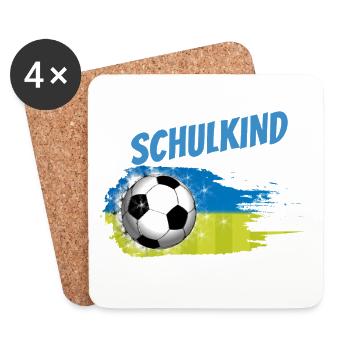 Schulkind 2026 Fußball Blau-Grün Splash - Untersetzer (4er-Set) - Weiß - Vorne