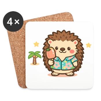 Kawaii hedgehog in Hawaiian shirt - Coasters (set of 4) - white - Front