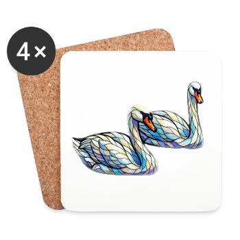Cygnes en vitrail - Dessous de verre (lot de 4) - blanc - Devant