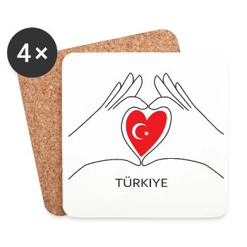 Türkei Fan Herz mit Türkischer Flagge Türkiye - Untersetzer (4er-Set) - Weiß - Vorne