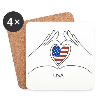 USA Heart with American Flag America Fan - Coasters (set of 4) - white - Front