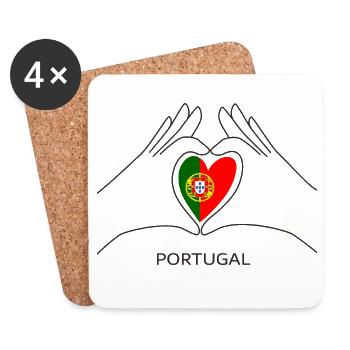 Portugal Fan Herz mit Portugiesischer Flagge - Untersetzer (4er-Set) - Weiß - Vorne