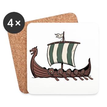 Navire viking - Dessous de verre (lot de 4) - blanc - Devant