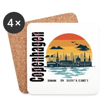 Coucher de soleil rétro de la Skyline de Copenhague - Dessous de verre (lot de 4) - blanc - Devant