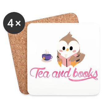 Chouette lectrice avec thé - Dessous de verre (lot de 4) - blanc - Devant