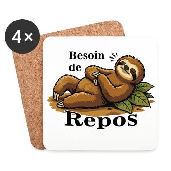 Paresseux Détendu Sur Feuilles - Dessous de verre (lot de 4) - blanc - Devant