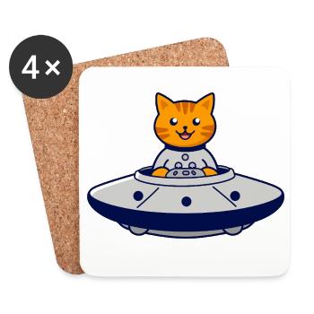 Le chat dans l’aventure OVNI - Dessous de verre (lot de 4) - blanc - Devant