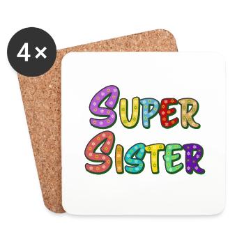 Lettrage Super Sister pour la meilleure sœur - Dessous de verre (lot de 4) - blanc - Devant