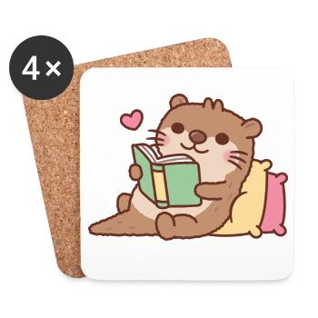 Niedlicher Otter entspannt mit dem Buch - Untersetzer (4er-Set) - Weiß - Vorne