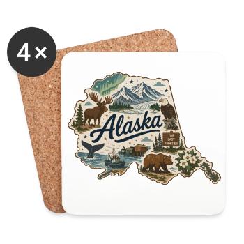 Alaska State Vintage Reise-Souveniraufkleber - Untersetzer (4er-Set) - Weiß - Vorne