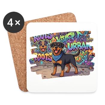Freundlicher Rottweiler vor collem Graffiti - Untersetzer (4er-Set) - Weiß - Vorne