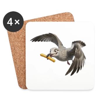 Seagull with French fries - Coasters (set of 4) - white - Front