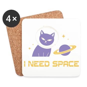 Weltraumkatze – I Need Space - Untersetzer (4er-Set) - Weiß - Vorne