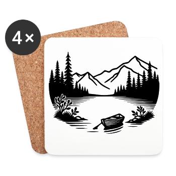 Minimalist mountain lake with rowing boat - Coasters (set of 4) - white - Front