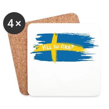 Vill Du Fika? – Schwedischer Kaffee Humor - Untersetzer (4er-Set) - Weiß - Vorne