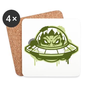 Logo graffiti d’OVNI extraterrestre - Dessous de verre (lot de 4) - blanc - Devant
