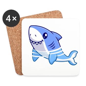 Dessin animé de requin - Dessous de verre (lot de 4) - blanc - Devant