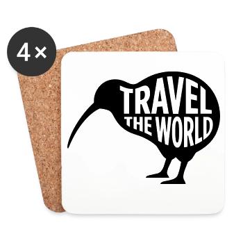 Kiwi Vogel Travel The World – Funny Travel - Coasters (set of 4) - white - Front