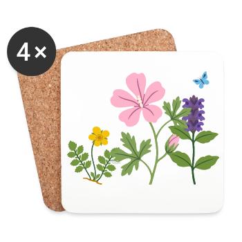 Blumen botanisch Garten Zeichnung Blumenliebhaber - Untersetzer (4er-Set) - Weiß - Vorne