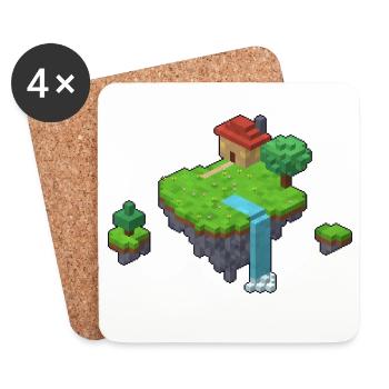Schwebende Insel als Diorama in 3D Pixel Art - Untersetzer (4er-Set) - Weiß - Vorne