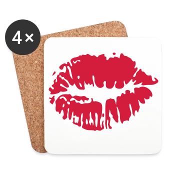 Kuss | Kiss | Baiser - Dessous de verre (lot de 4) - blanc - Devant